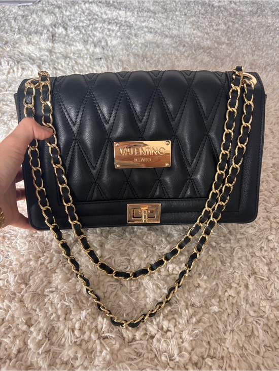 Mario Valentino Handbags - Mario Valentino Quilted Black Shoulder Bag with Gold Chain